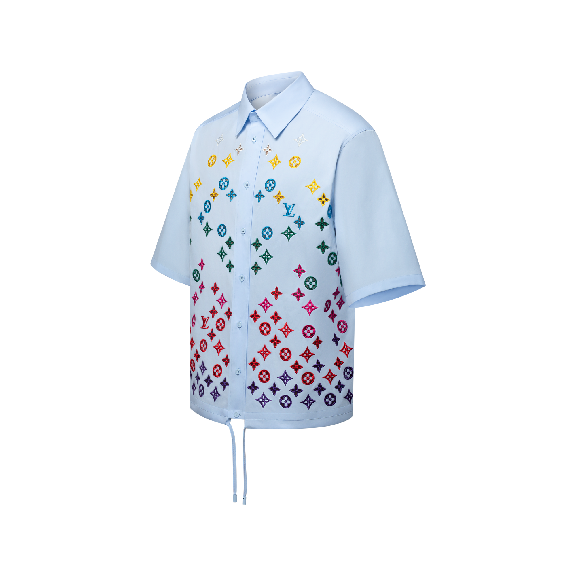 Monogram Flowers Embroidered Short-Sleeved Shirt - Luxury Blue